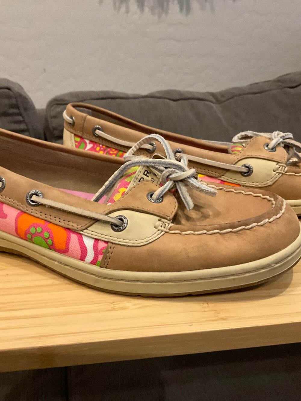 Sperry Top-Sider Angelfish Tan Leather Floral Boat Shoes Size 9.5